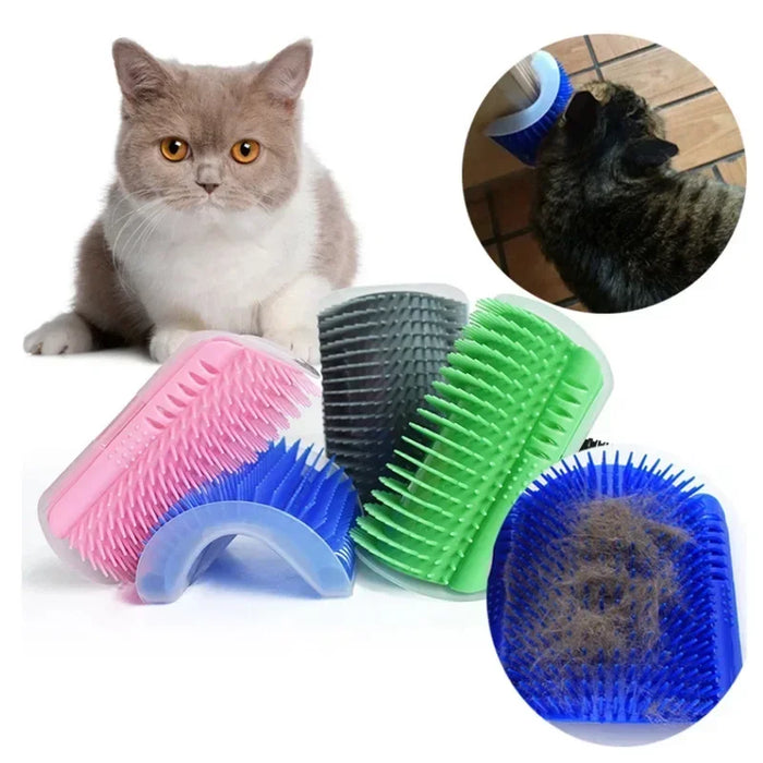 Cat Self Groomer With Catnip - Wall Corner Face Massage Brush With Soft Comb For Cat Grooming