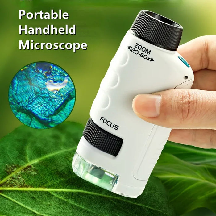 Kit de microscope portable avec lumière LED 60X à 120X pour la maison, l'école et les sciences biologiques – Jouets éducatifs pour enfants, cadeau d'anniversaire