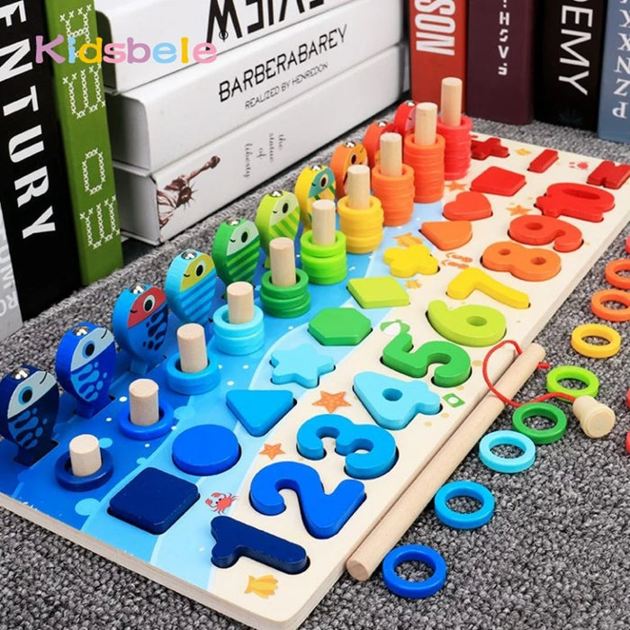 Jouets mathématiques Montessori pour enfants pour les tout-petits – Puzzles éducatifs en bois avec jeu de pêche et correspondance de formes pour le jeu de nombres et le jeu de tri