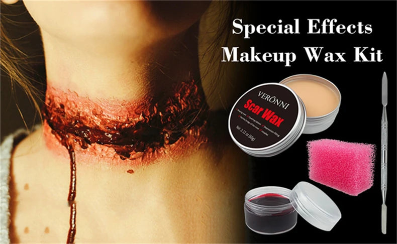 VERONNI SFX Wound Wax Makeup Kit - Halloween Special Effects with Spatula and Stipple Sponge for Realistic Injury Effects