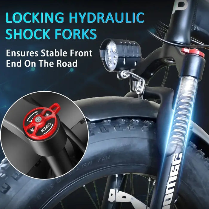 Locking hydraulic shock fork suspension system for a bicycle or motorcycle.